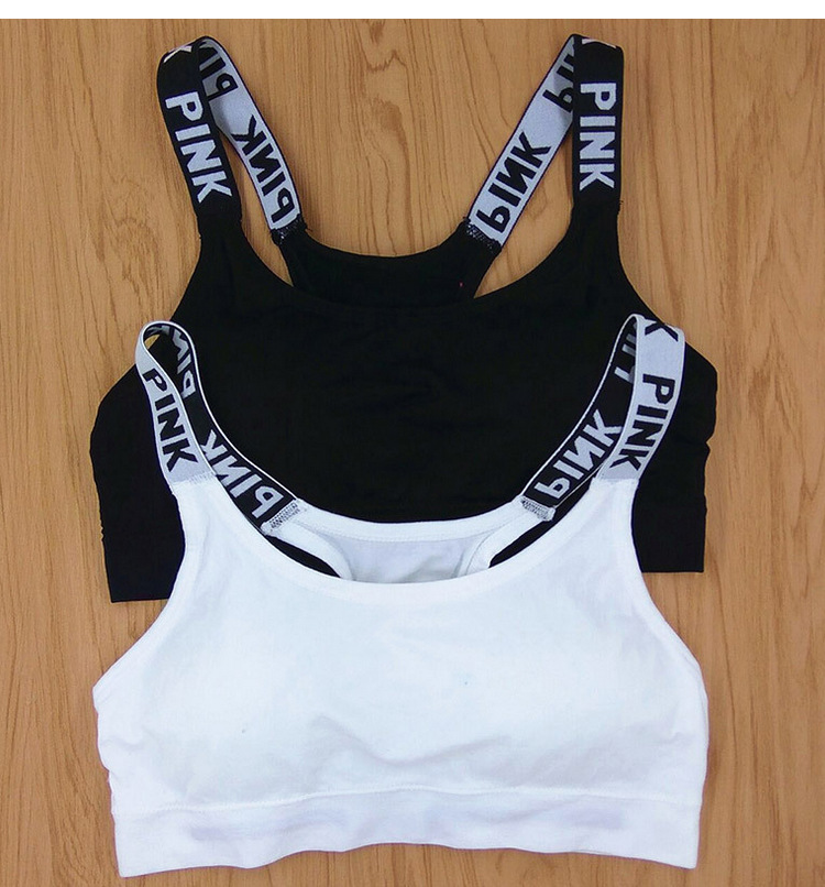 2018pink英文字母运动小背心女抹胸带胸垫美背文胸吊带打底夏外贸